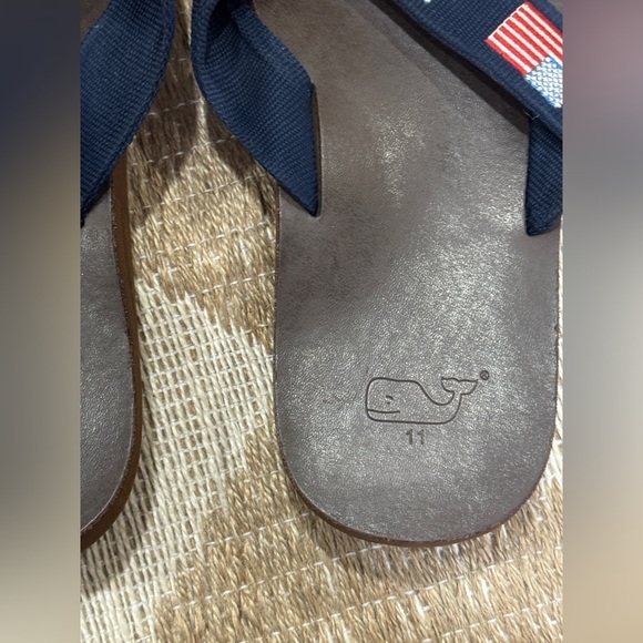 Needlepoint USA flag sandals flip flops men’s leather american vineyard vines - Picture 2 of 9